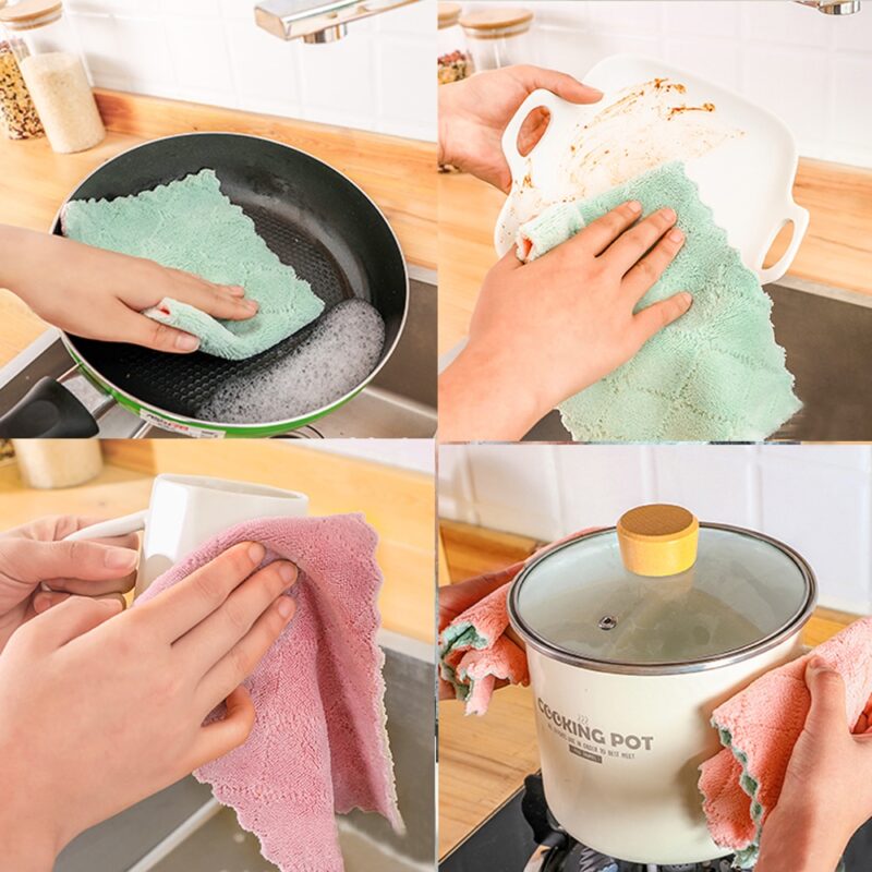 1/5pcs Is Cheaper Double-layer Absorbent Microfiber Kitchen Dish Cloth Non-stick Oil Household Cleaning Wiping Towel Kichen Tool - Image 5