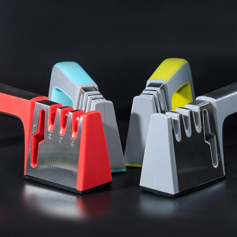 4 in 1 Knife Sharpener Ceramic Kitchen Knife Shears Scissors Sharpening Tools Diamond Coated Non-slip Base Stainless Steel - Image 6