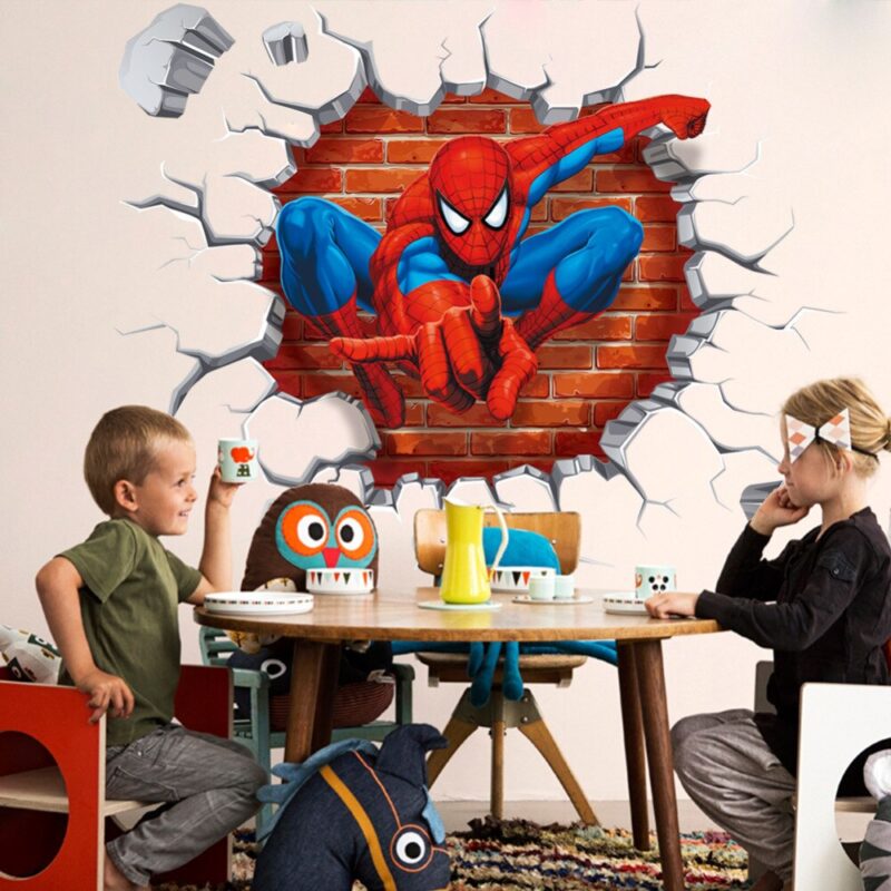 45*50cm hot 3d hole famous cartoon movie spiderman wall stickers for kids rooms boys gifts through wall decals home decor mural - Image 2