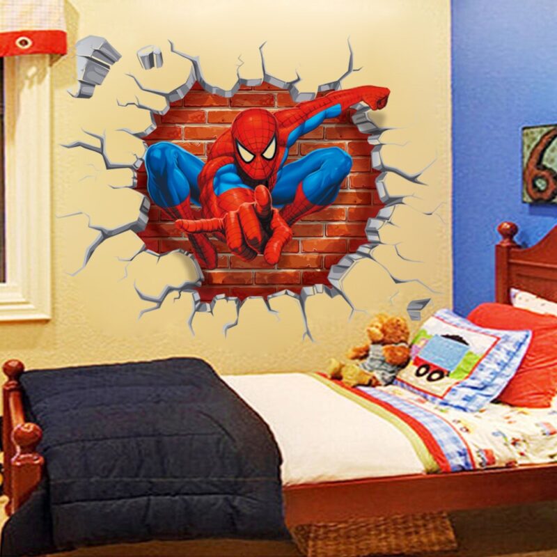 45*50cm hot 3d hole famous cartoon movie spiderman wall stickers for kids rooms boys gifts through wall decals home decor mural - Image 3