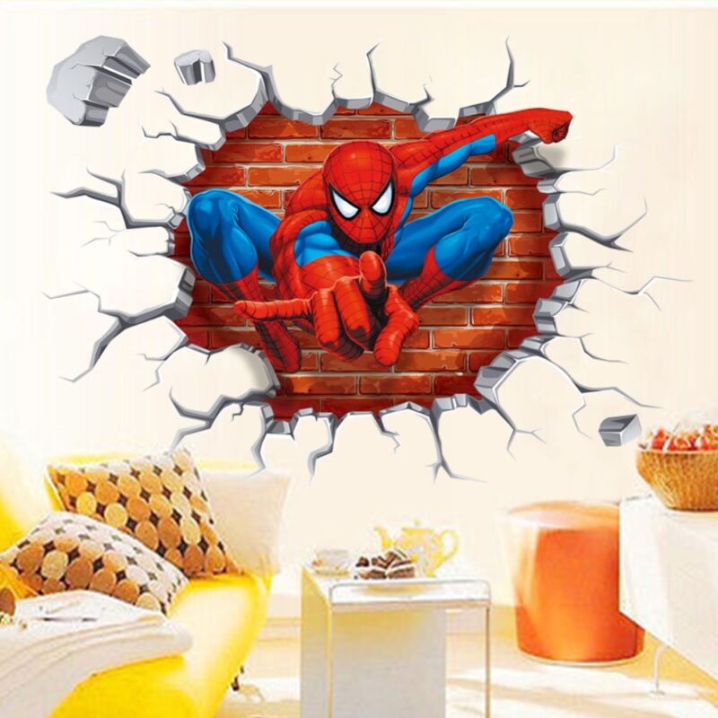 45*50cm hot 3d hole famous cartoon movie spiderman wall stickers for kids rooms boys gifts through wall decals home decor mural - Image 4