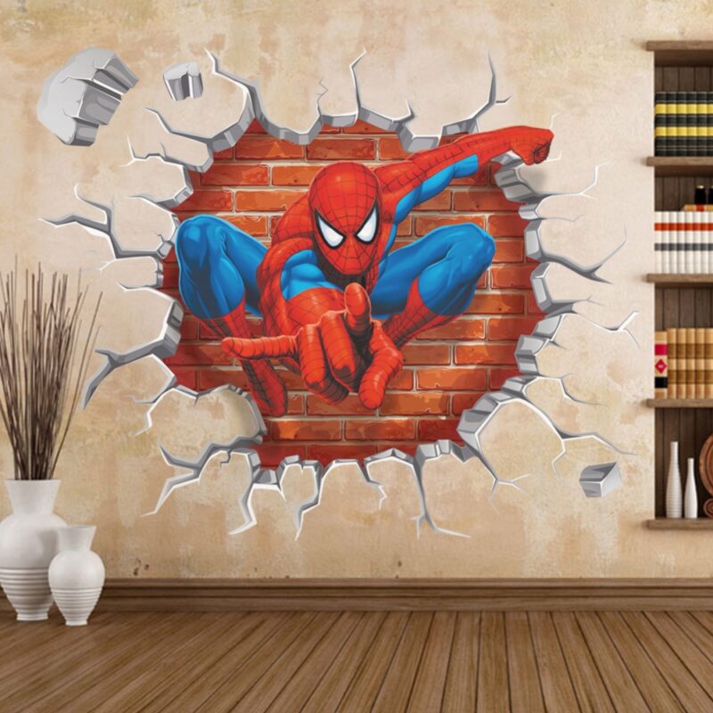 45*50cm hot 3d hole famous cartoon movie spiderman wall stickers for kids rooms boys gifts through wall decals home decor mural - Image 5