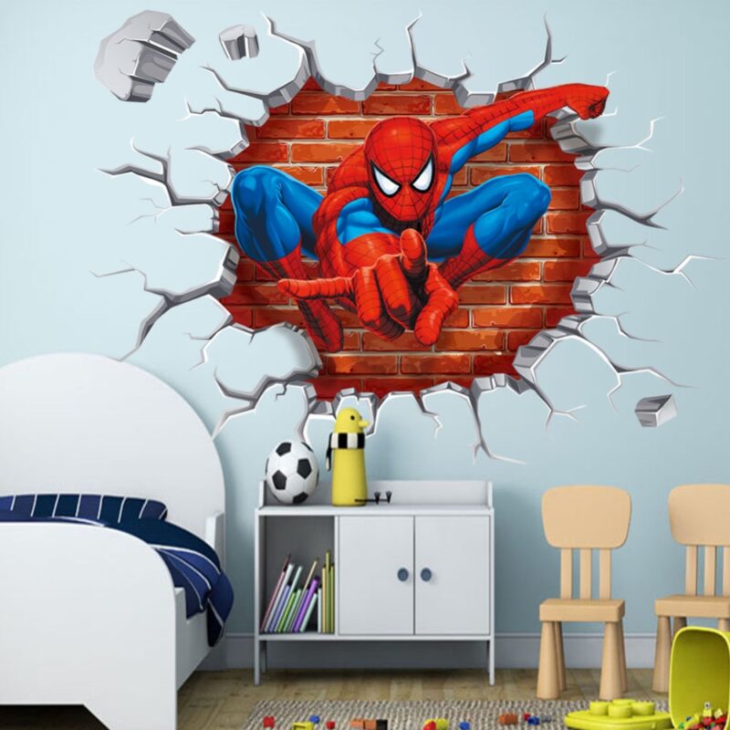 45*50cm hot 3d hole famous cartoon movie spiderman wall stickers for kids rooms boys gifts through wall decals home decor mural - Image 6