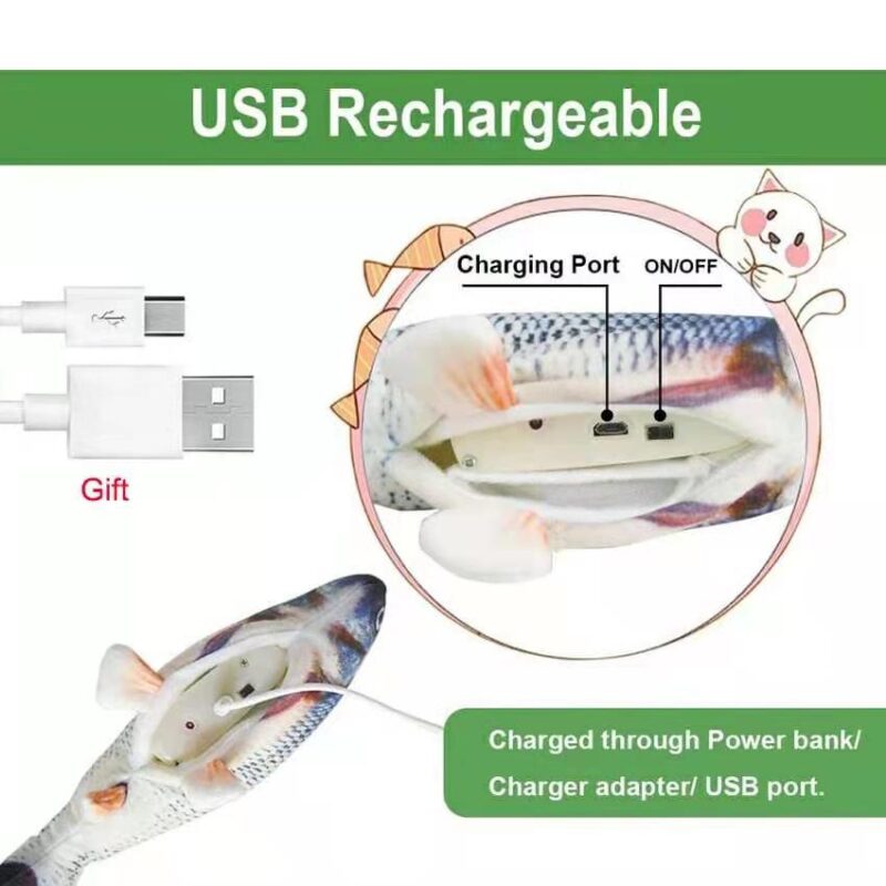 Cat USB Charger Toy Fish Interactive Electric floppy Fish Cat toy Realistic Pet Cats Chew Bite Toys Pet Supplies Cats dog toy - Image 3