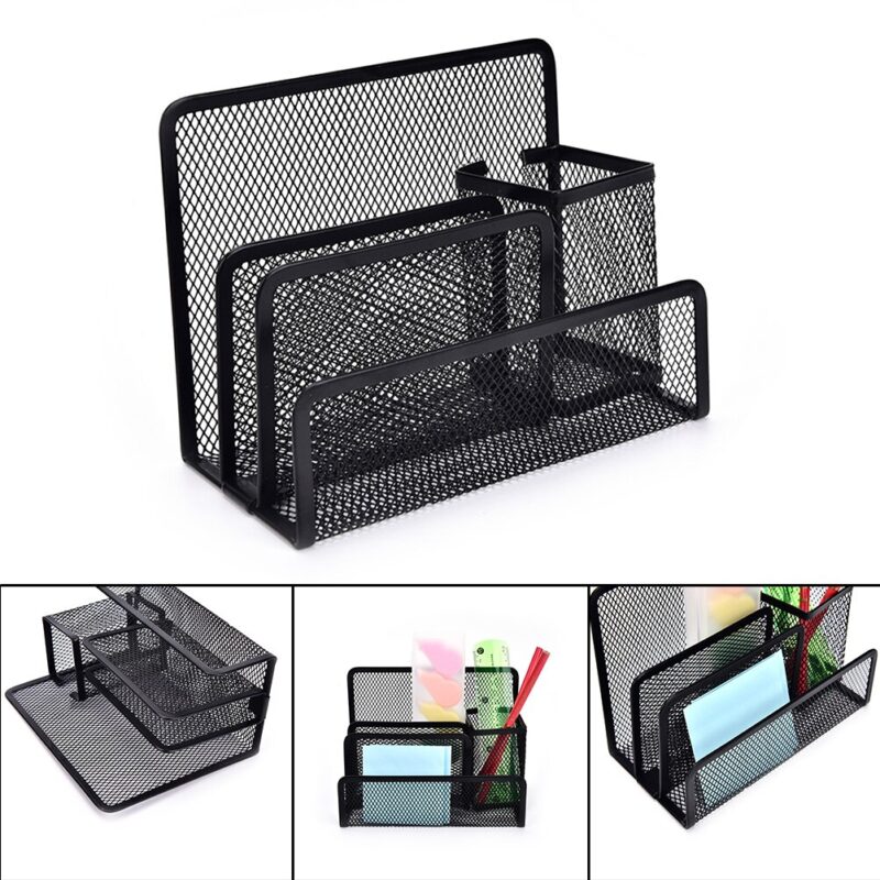 New Product Multifunctional Pen Holder Stationery File Paper Storage Box Storage Collection School Office Supplies Metal Grid - Image 4