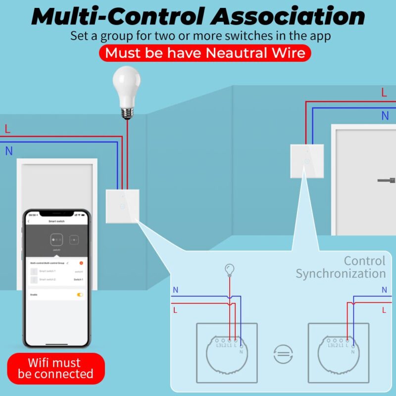 SMATRUL Tuya WiFi Touch Smart Switch Light Without Neutral Wire Glass Wall EU Two-Way Control 220V Timer For Alexa Google Home - Image 4