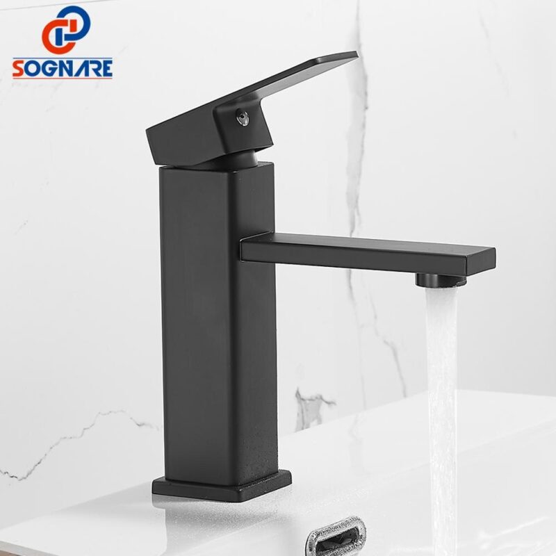 SOGANRE Basin Sink Bathroom Faucet Deck Mounted Hot Cold Water Basin Mixer Taps Matte Black Lavatory Sink Tap Crane - Image 2