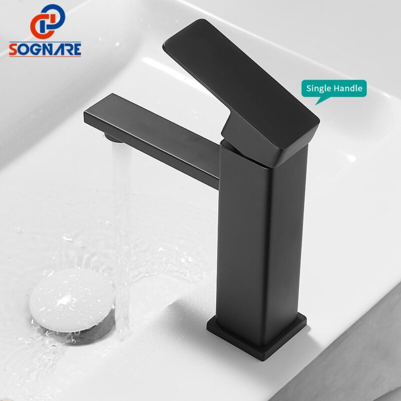 SOGANRE Basin Sink Bathroom Faucet Deck Mounted Hot Cold Water Basin Mixer Taps Matte Black Lavatory Sink Tap Crane - Image 3