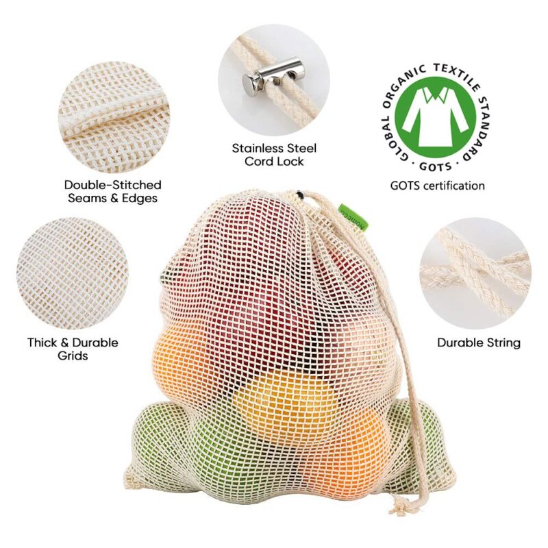 Vegetable Fruit Bag  storage Bag Reusable Produce Bags  Eco-Friendly  100% Organic Cotton Mesh Bags  Bio-degradable Kitchen - Image 2