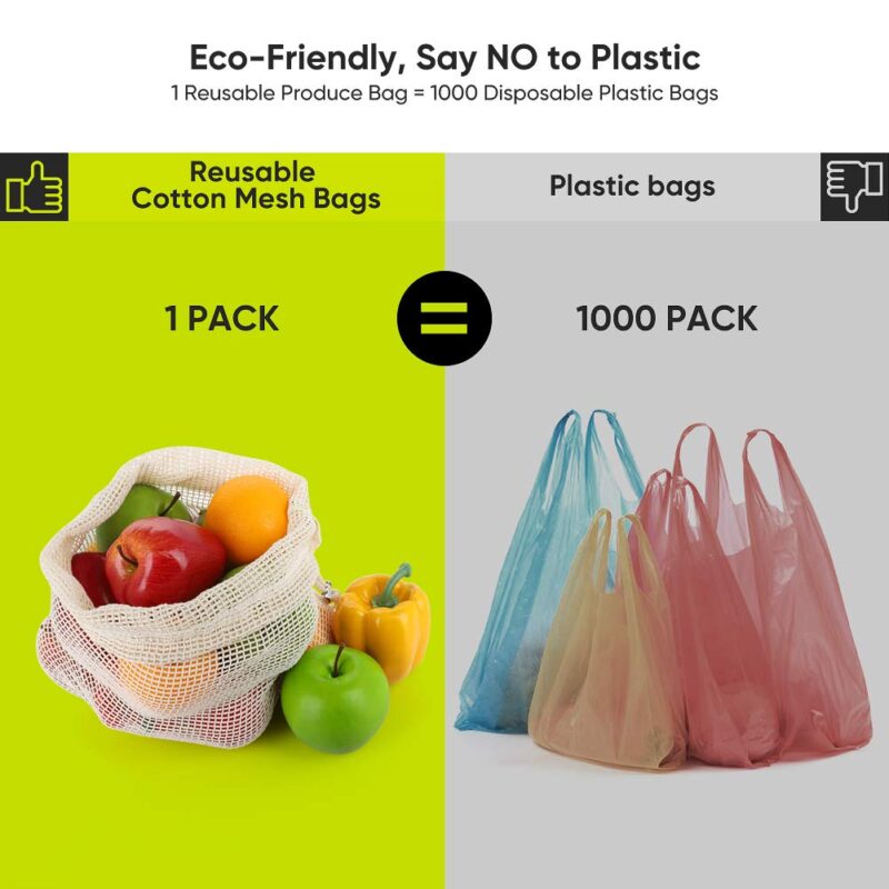 Vegetable Fruit Bag  storage Bag Reusable Produce Bags  Eco-Friendly  100% Organic Cotton Mesh Bags  Bio-degradable Kitchen - Image 3