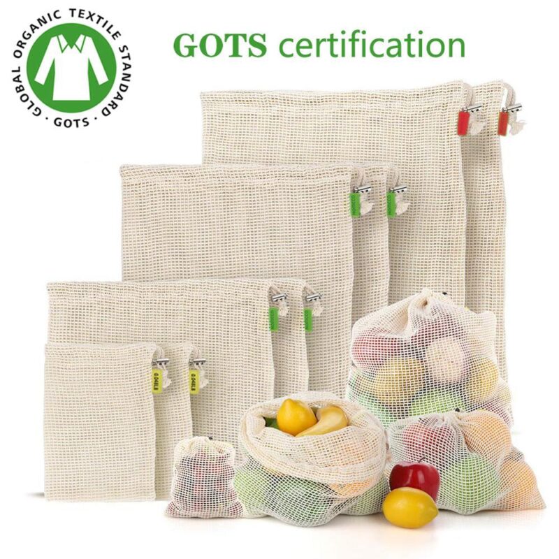 Vegetable Fruit Bag  storage Bag Reusable Produce Bags  Eco-Friendly  100% Organic Cotton Mesh Bags  Bio-degradable Kitchen