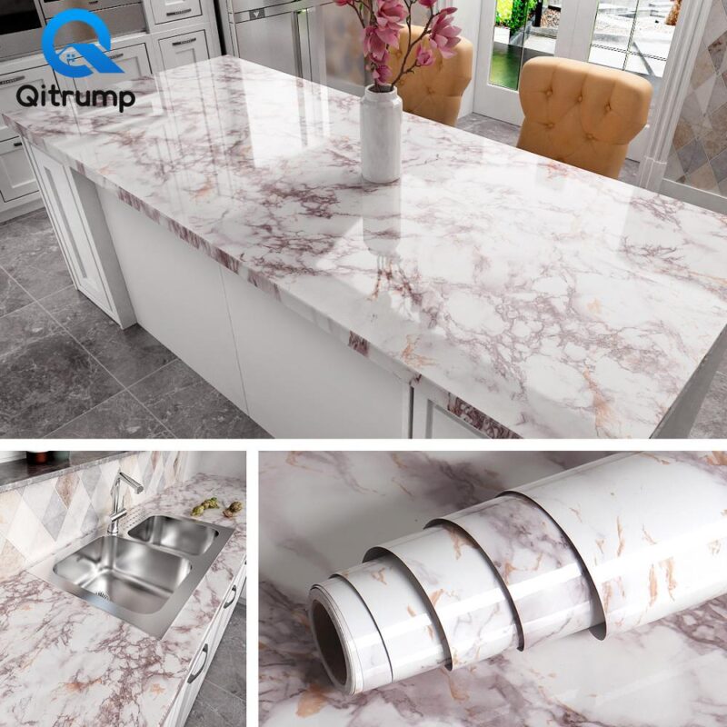 Waterproof Oil-proof Marble Wallpaper Contact Paper Wall Stickers PVC Self Adhesive Bathroom Kitchen Countertop Home Improvement